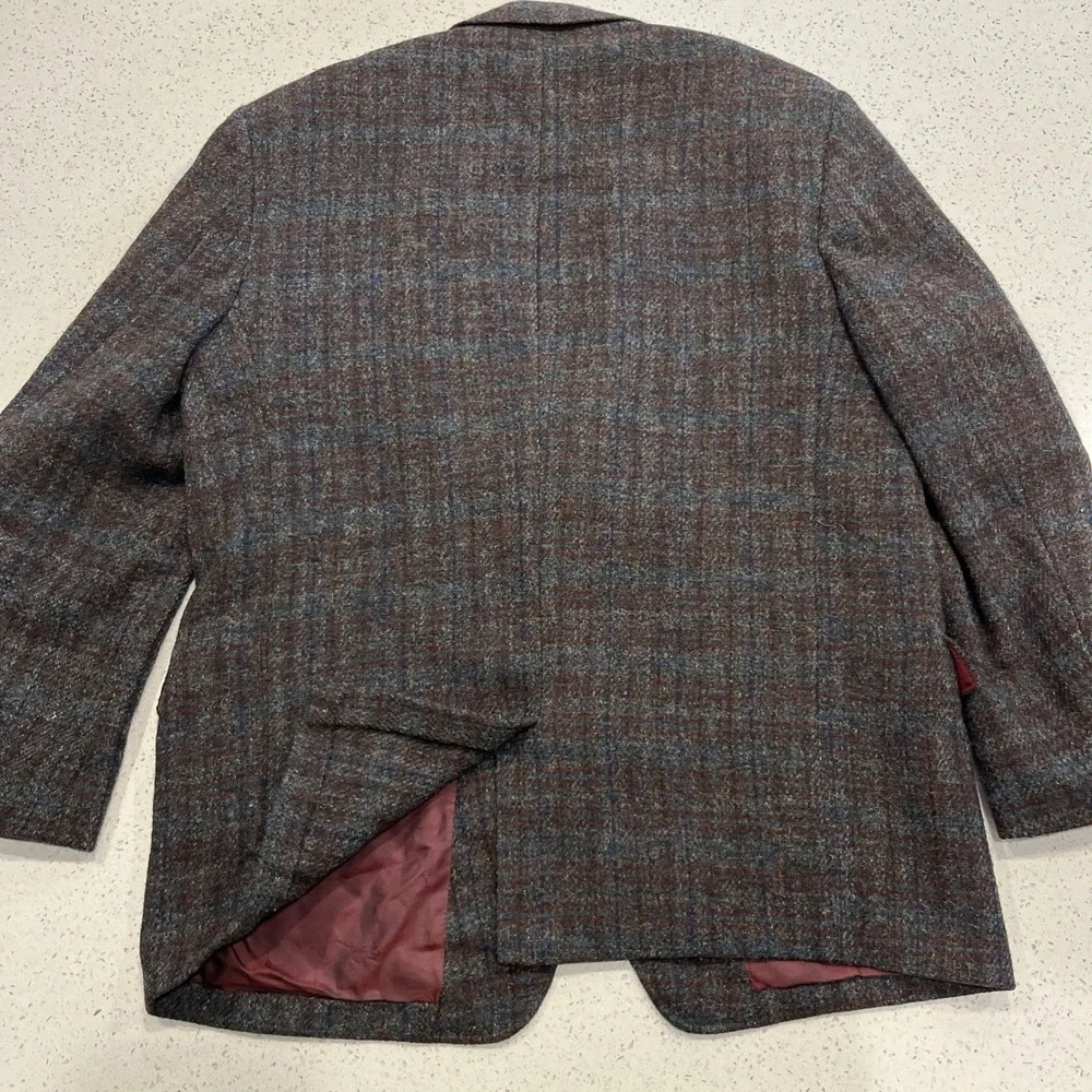 Vintage Harris Tweed Plaid Multicolor  Gray Wool Blazer Sport Coat 44R